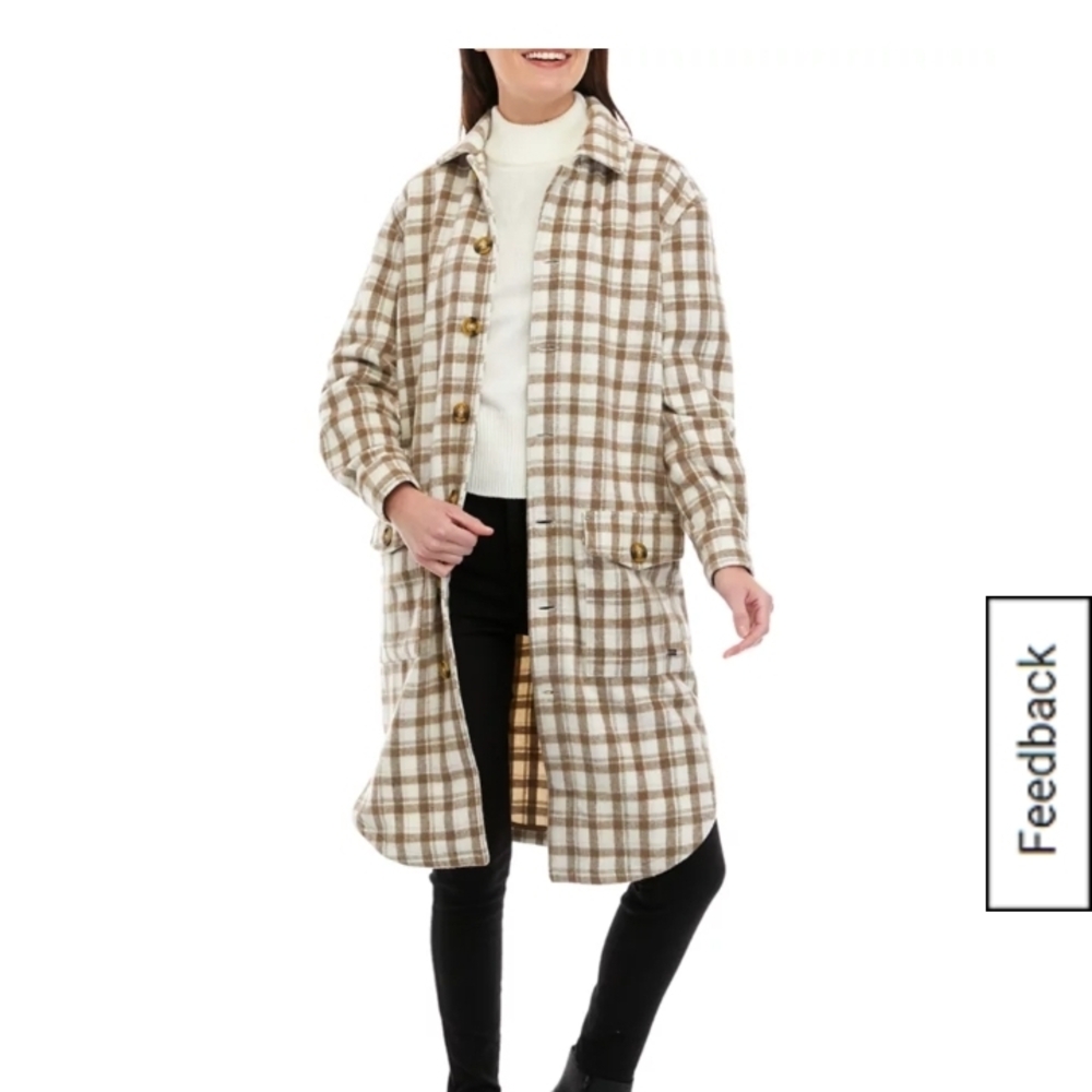 Buffalo David Bitton Checkered Trench Coat in Brown and Cream